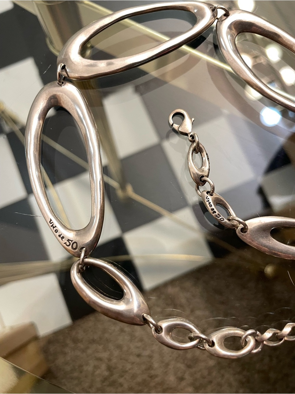 Uno De 50 - Sterling Silver Open Oval Link Necklace